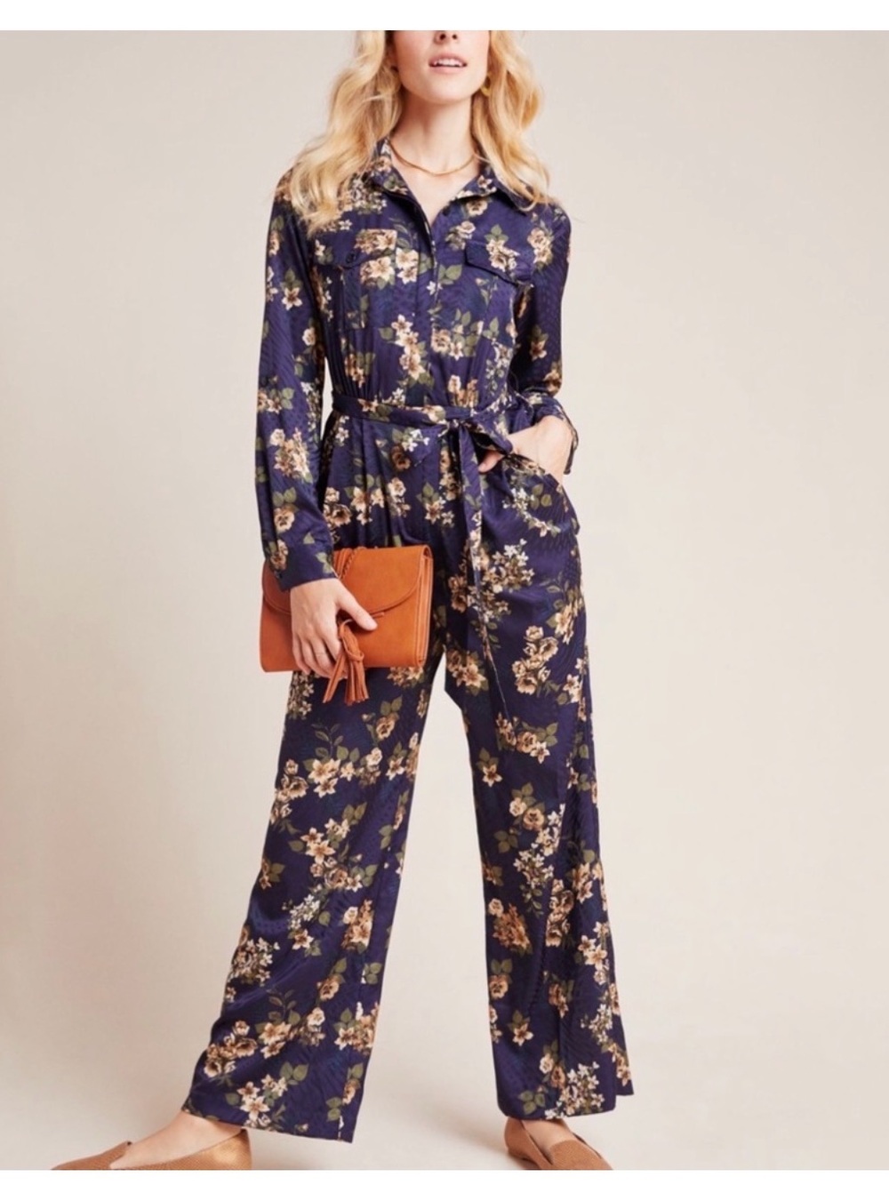 Anthropologie Hutch Women's Blue Annika Floral One-Piece Jumpsuit Sz Small